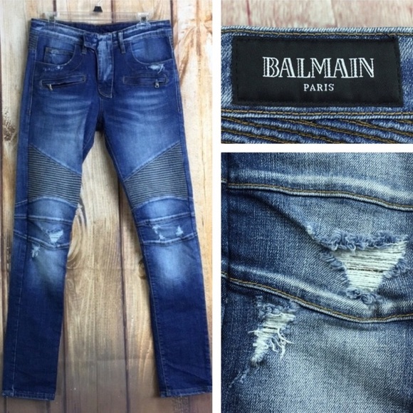Men’s BALMAIN Distressed Slim Biker denim jean - Picture 7 of 8
